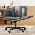 Criss Cross Chair with Wheels & Armrests,Comfy Wide Vanity Chair,Scratch-Resistant Pu Leather Cross Legged Desk Chair,Height Adjustable Computer Office Desk Chairs for Home,Makeup,Bedroom
