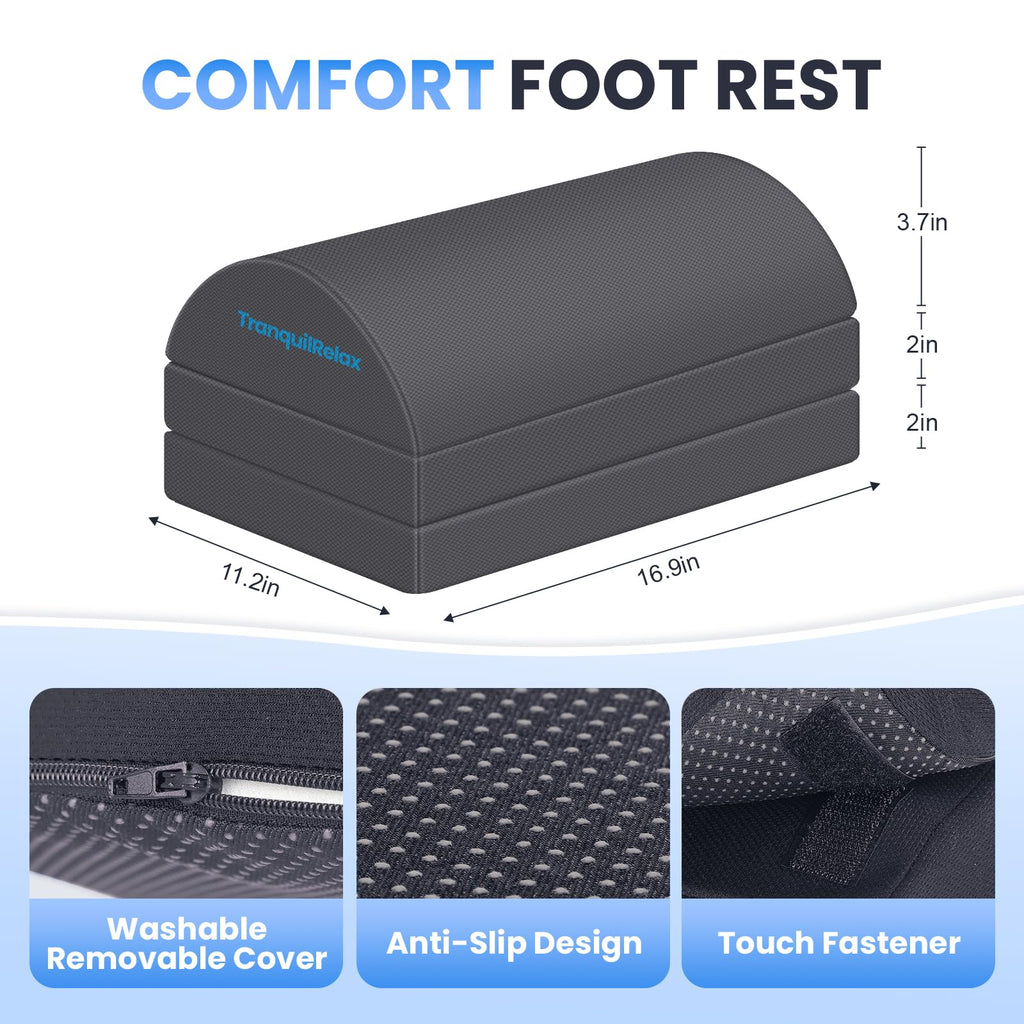Foot Rest for Under Desk at Work, Gaming Accessories Foot Stool with 3 Adjustable Heights & Washable Cover, Comfortable Office Desk Accessories, Footrest for Office, Home and Car (Gray)