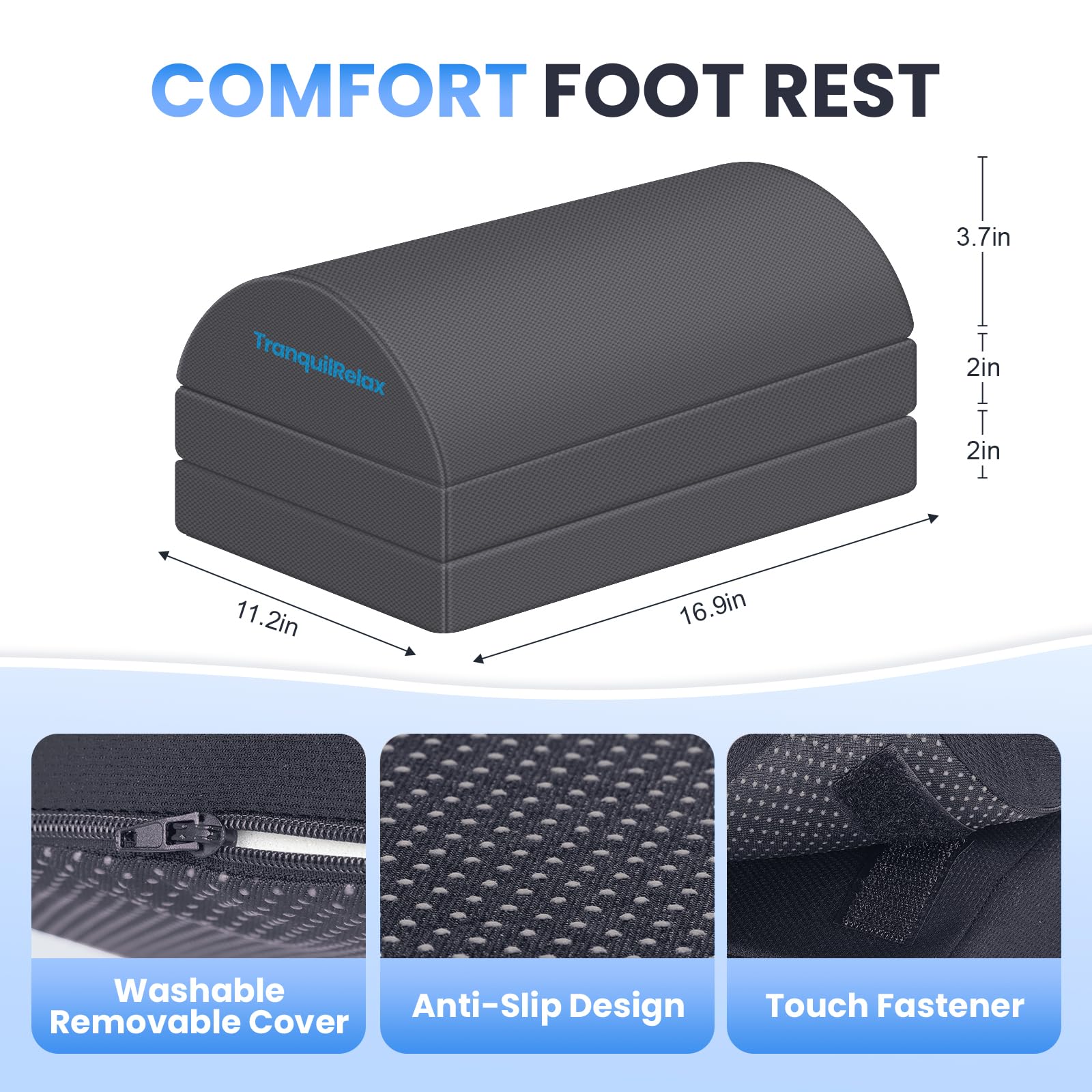 Foot Rest for Under Desk at Work, Gaming Accessories Foot Stool with 3 Adjustable Heights & Washable Cover, Comfortable Office Desk Accessories, Footrest for Office, Home and Car (Gray)