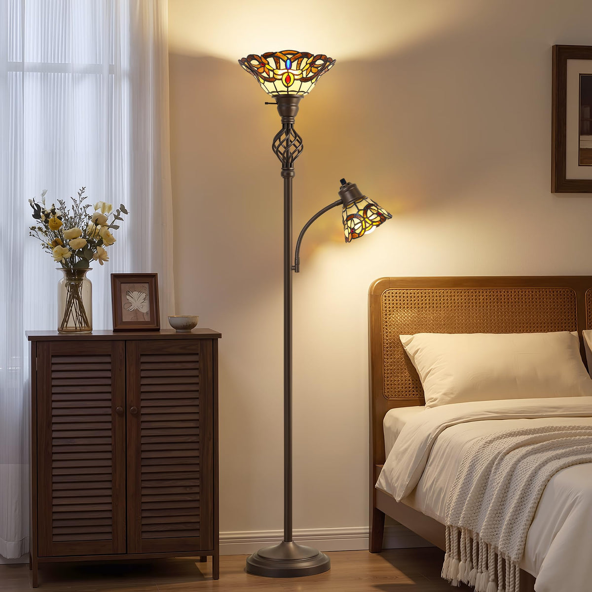 Torchiere Floor Lamp for Living Room, Tiffany-Style Reading Light