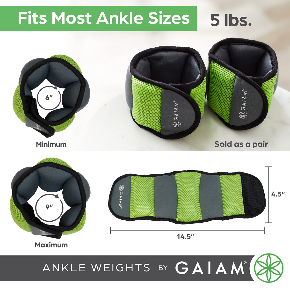 Wrist & Ankle Weights, Adjustable Soft Strap, 1lb Each (5LB)