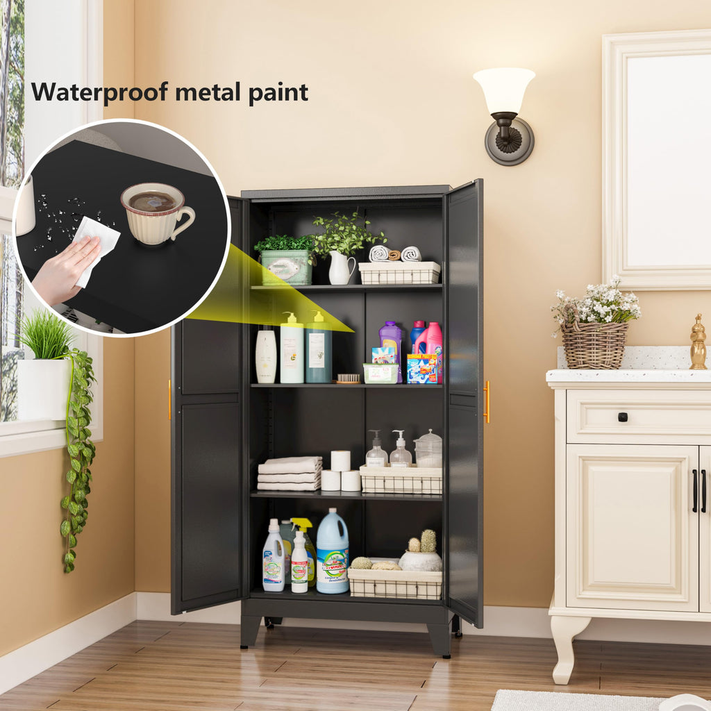 Black Pantry Cabinets, 48" Metal Storage Cabinet for Office