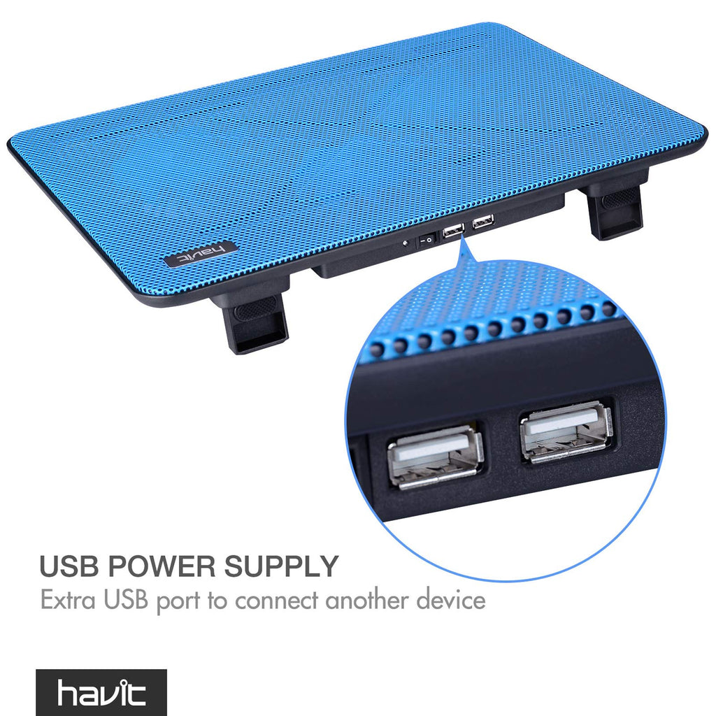 15.6-17 Inch Laptop Cooler Cooling Pad - Slim Portable USB Powered (3 Fans) (Blue)
