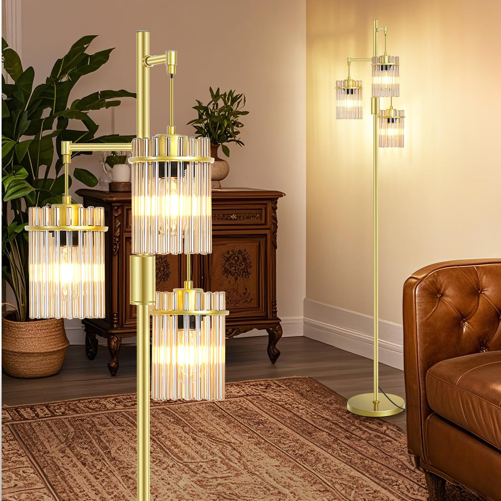 Crystal Gold Glass Tree Floor Lamp for Living Room for Farmhouse Industrial