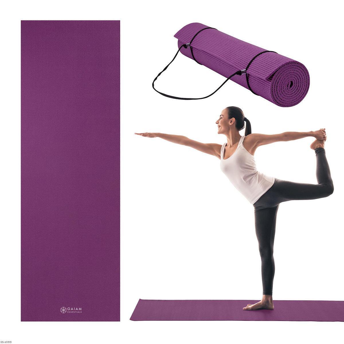 Essentials Yoga Mat, 6mm Non-Slip with Carrying Sling (Purple)