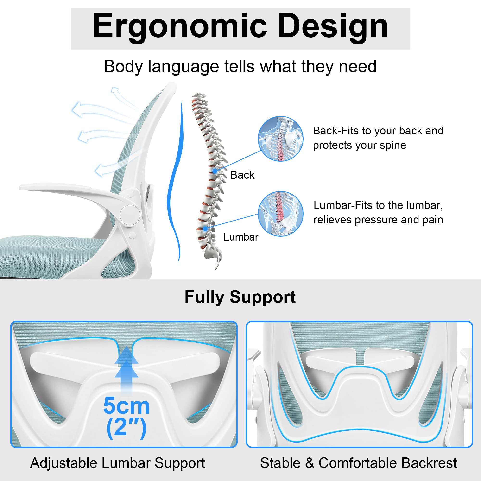 Drafting Chair Tall Office Chair with Flip-up Armrests Executive Ergonomic Computer Standing Desk Chair with Lumbar Support and Adjustable Footrest Ring（Light Blue）
