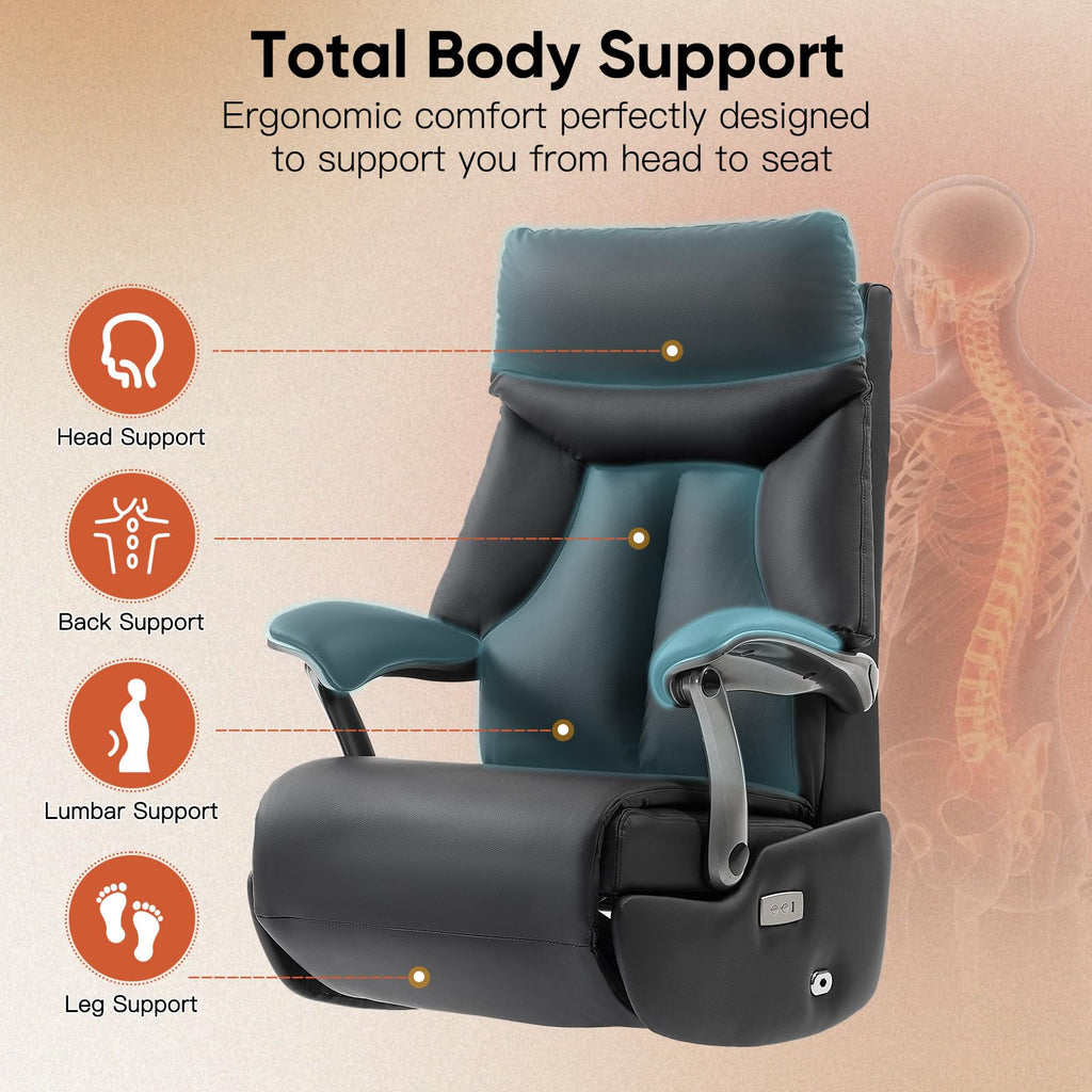 Electric Executive Office Chair with Footrest, 400LBS Big and Tall Office Chair, Comfortable Ergonomic Recliner Chair for Home Office, Studio or Gaming Room, Black