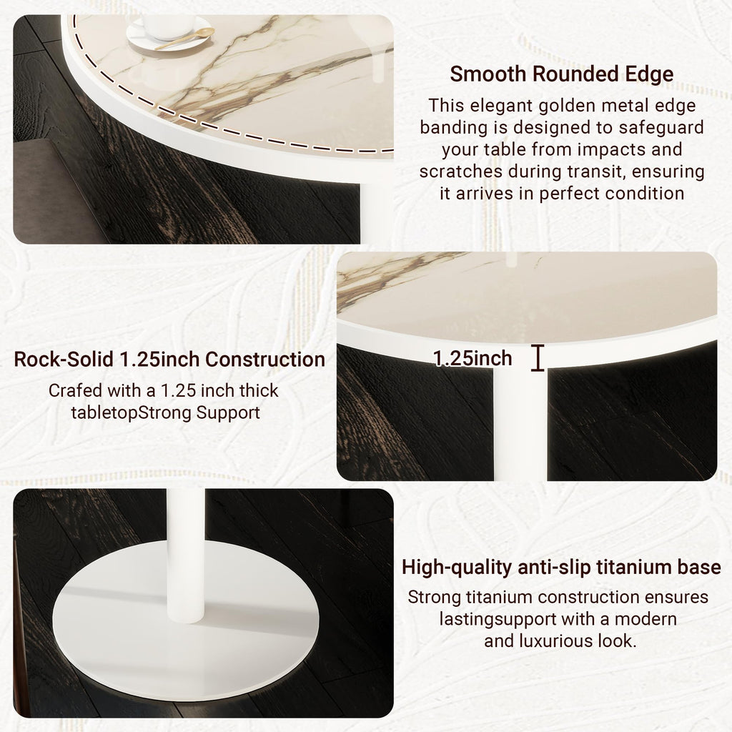 hausway 31.5" Tulip Table,Round Kitchen Dining Table for 2-4 with Thick Sintered Stone Top,Titanium Golden Pedestal Base,Heat-Resistant,Bistro Table for Dining Room,Café,Small Space（Amber Rift）