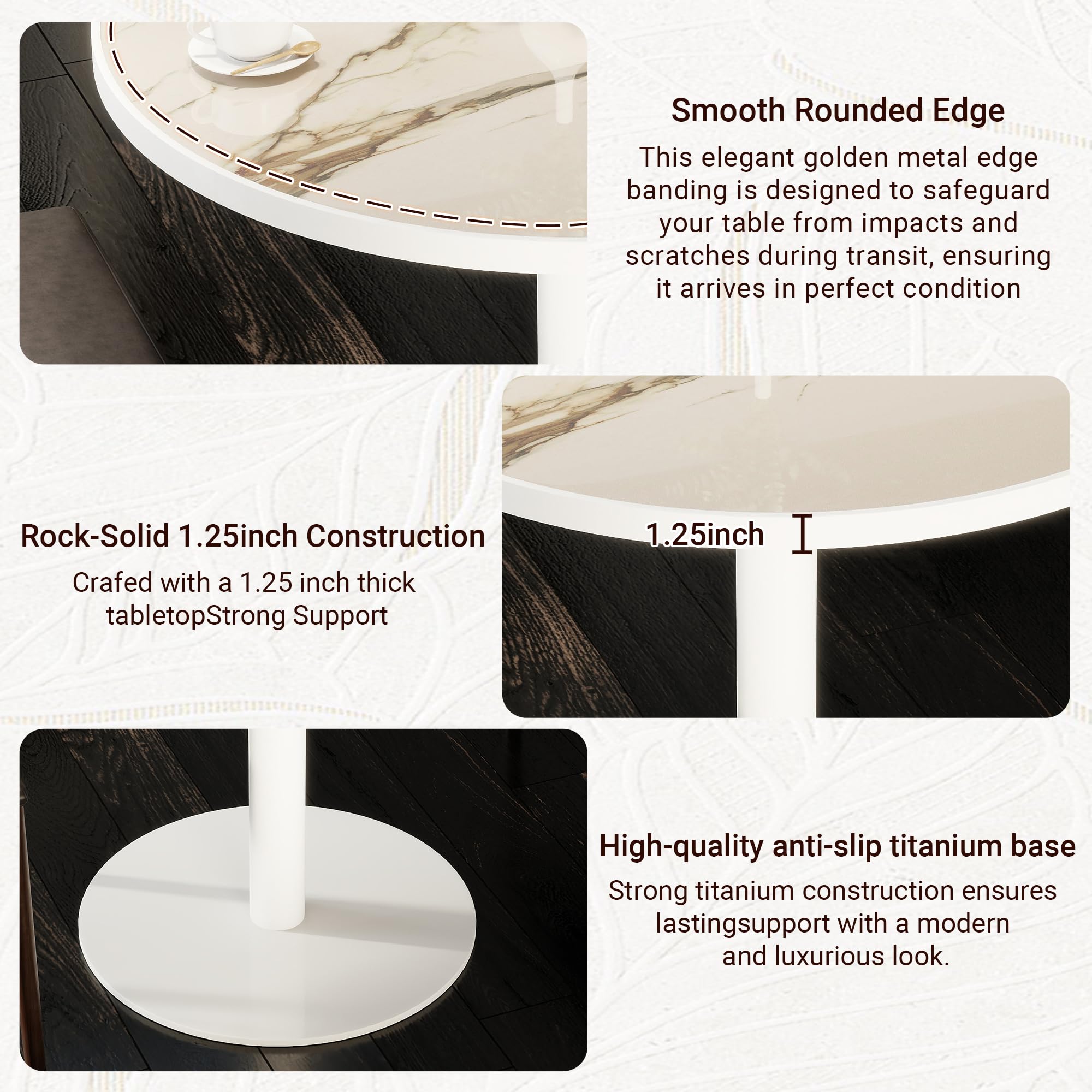 hausway 31.5" Tulip Table,Round Kitchen Dining Table for 2-4 with Thick Sintered Stone Top,Titanium Golden Pedestal Base,Heat-Resistant,Bistro Table for Dining Room,Café,Small Space（Amber Rift）