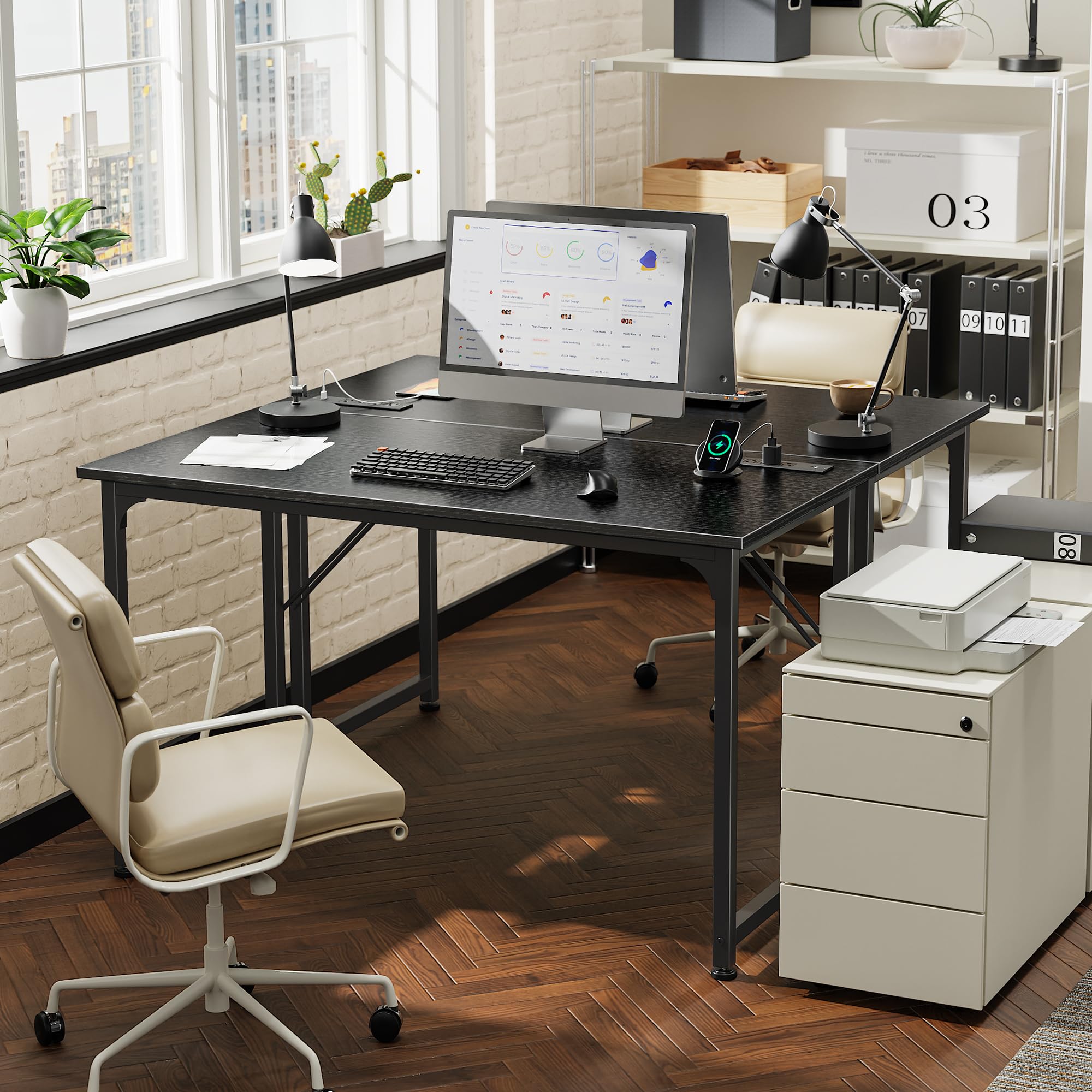 40 X 20 Inch Computer Desk with Power Outlets and USB-C Port, Gaming Office Desk with Deeper Desktop, Writing Work Desk for Home Office, Study, Bedroom, Work from Home Desk, Metal Frame, Black