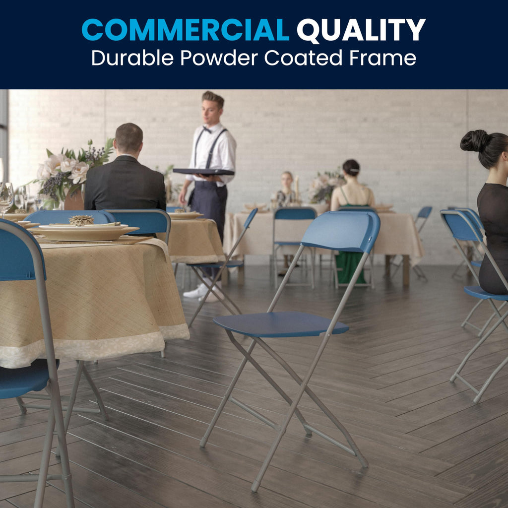 4 Pack, Hercules Series Plastic Folding Chair - Blue - 650LB Weight Capacity Comfortable Event Chair-Lightweight Folding Chair