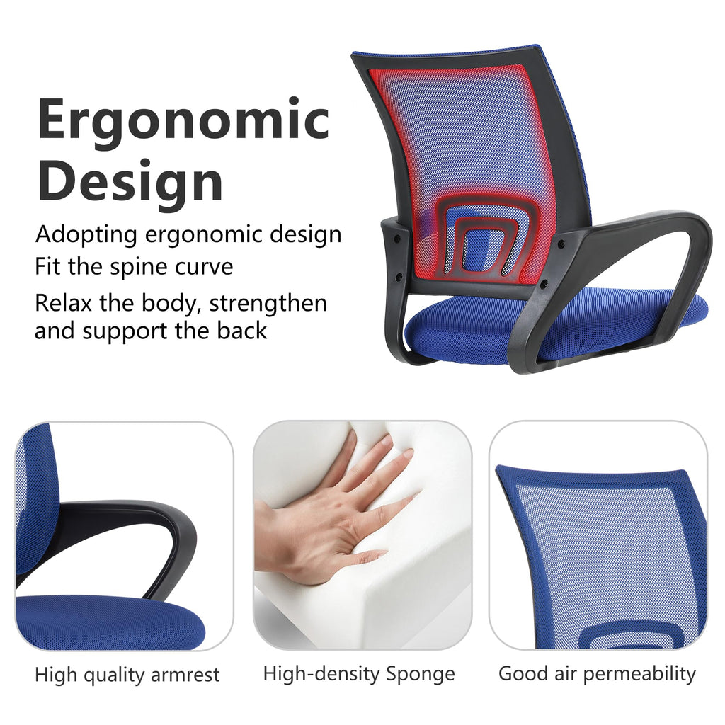 Ergonomic Office Chair | Mid-Back Swivel Desk Chair | Breathable Backrest & Lumbar Support | Adjustable Height | Sponge Seat | Rolling Wheels | Dark Blue | for Adults & Women