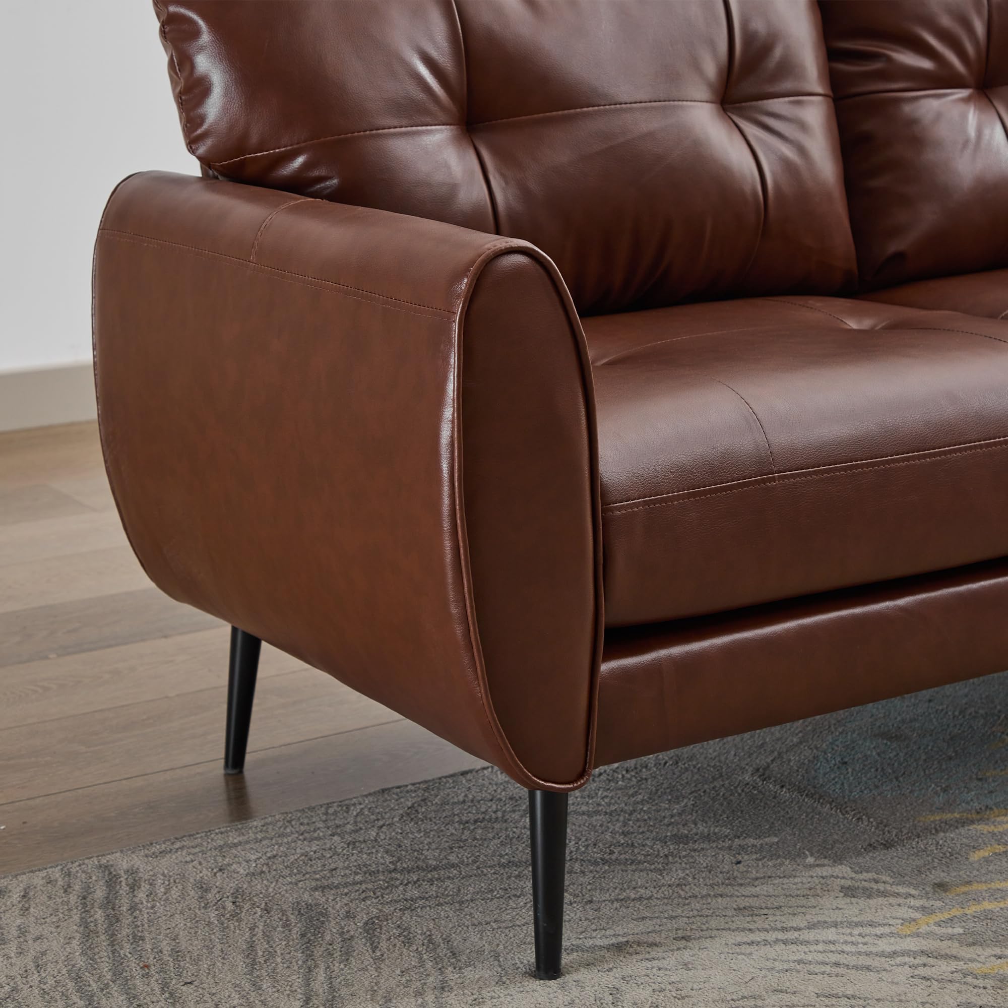 Sofa Couch 61" Small Loveseat Couches for Living Room Leather Couch Mid Century Modern Tufted Mini Sofa Comfy Office 2 Seat Settee Love Seat Bedroom (2, Brown)