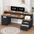 Computer Desk with 3 Drawers & Storage Shelves, 65 Inch Home Office Desk with File Drawer & Cabinet, Writing Study Desks with Monitor Stand & Printer Shelf, Executive Desk, Brown and Black