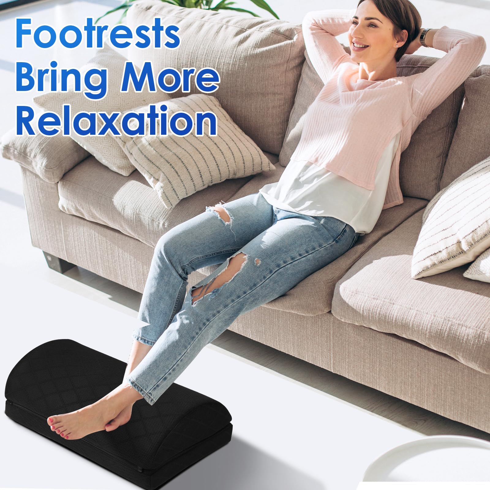 Foot Rest for Under Desk at Work Adjustable Foam for Office and Home, Office Desk Accessories，Comfortable Footrest with 2 Adjustable Heights，Back & Hip Pain Relief (Black-16.9 in)