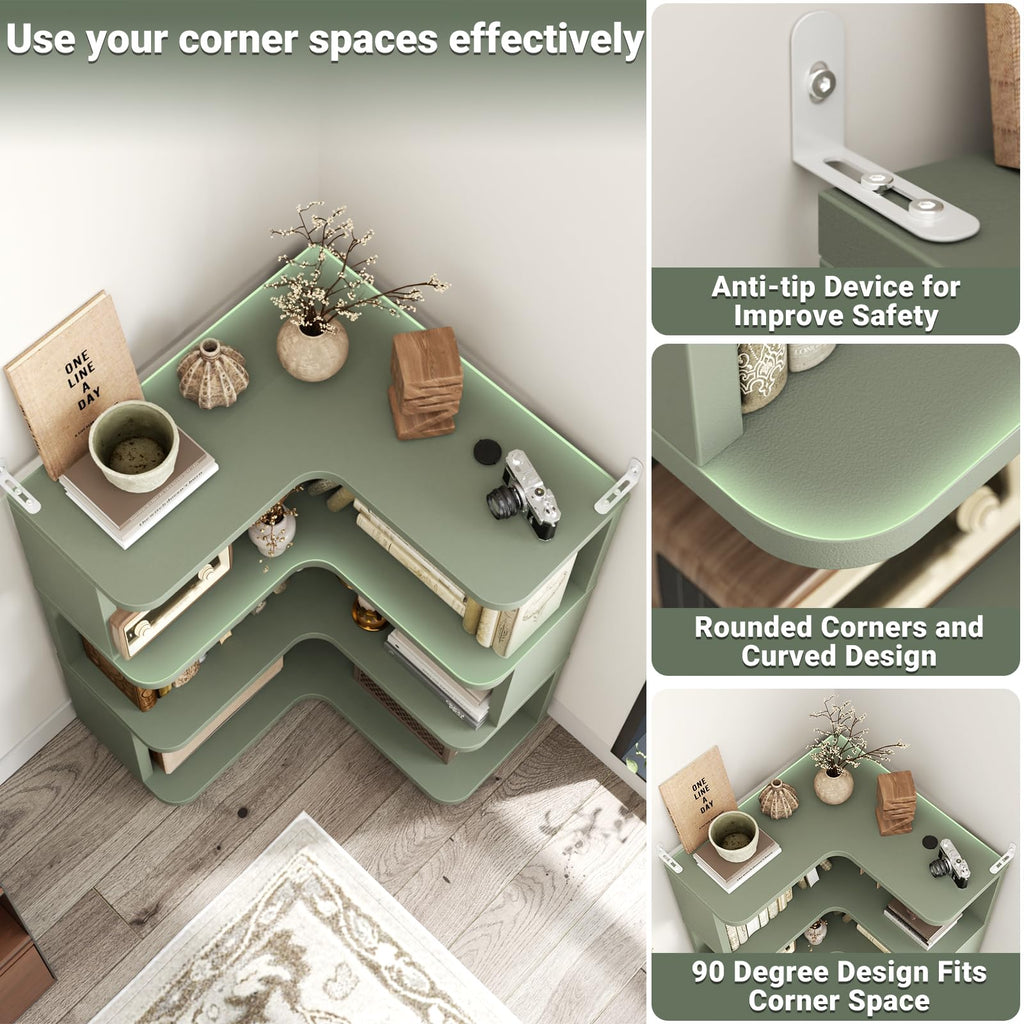 Corner Book Shelf, 4-Shelf L Shaped Corner Bookshelf with Baffle
