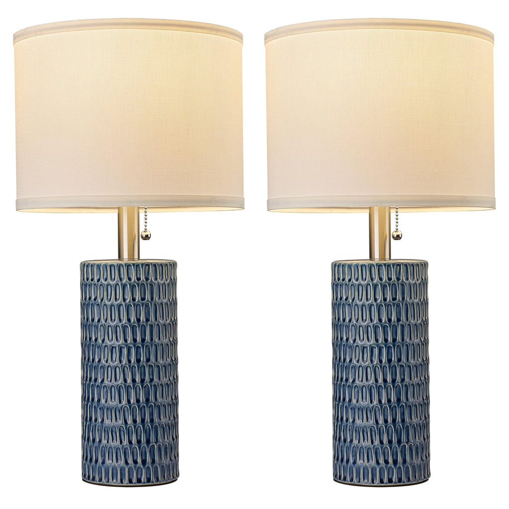 Modern Ceramic Table Lamps Set of 2, Lamps for Bedroom, Dark Blue