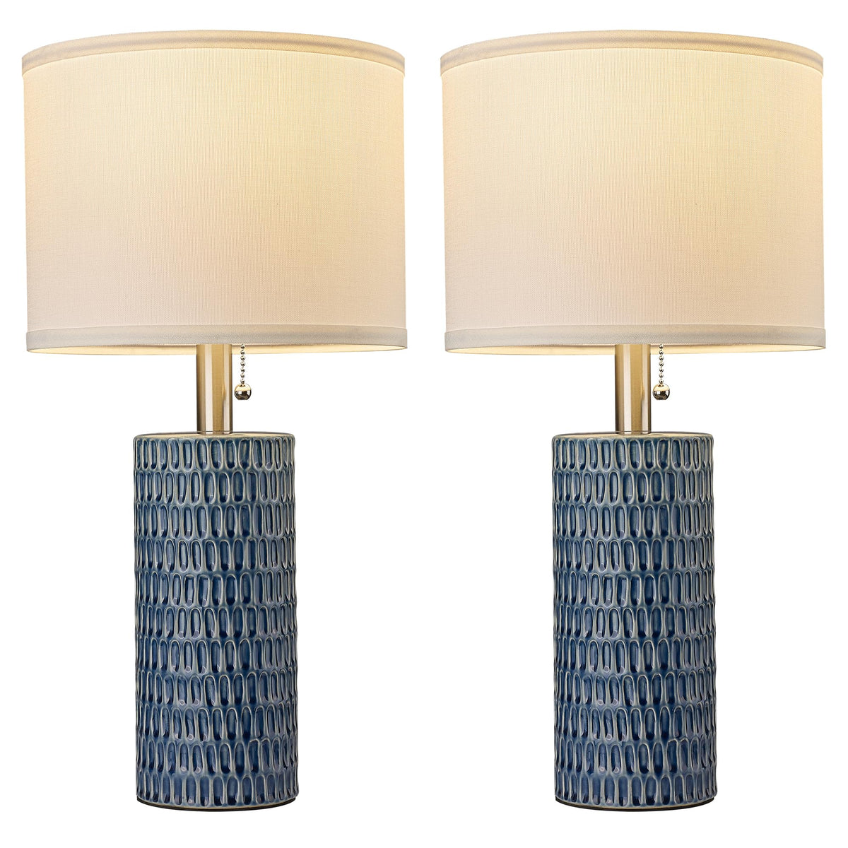 Modern Ceramic Table Lamps Set of 2, Lamps for Bedroom, Dark Blue