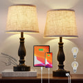 Table Lamps Set of 2, Bedside Nightstand Lamps with USB Charging Ports,Dimmable Touch with Linen Fabric Lampshade, Modern Small Lamp for Bedrooms, Living Room (Bulbs Included)
