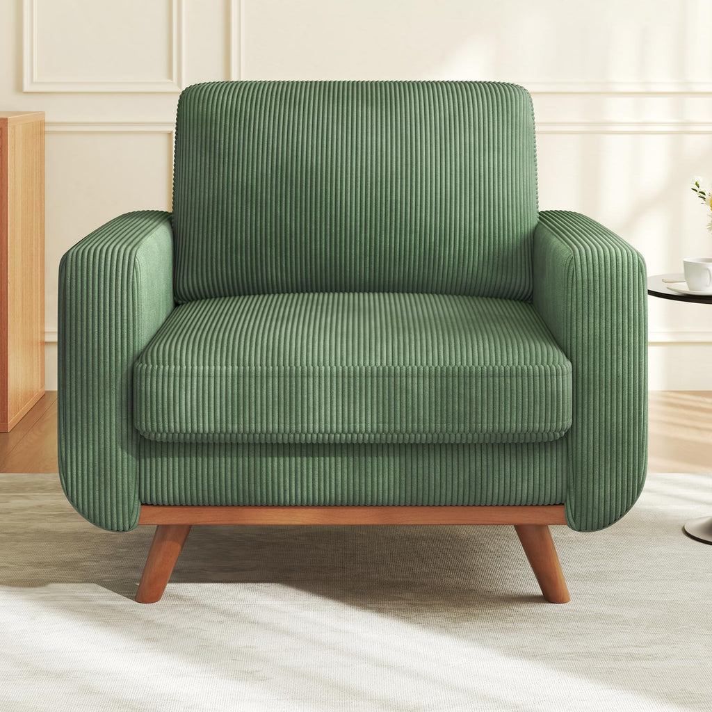 38.5" Accent Chair Green, Comfy Corduroy Single Sofa Seat with Spring Cushion, Upholstered Armchair with Deep Seat, Reading Chair for Adults, Modern Sofa for Living Room, Bedroom