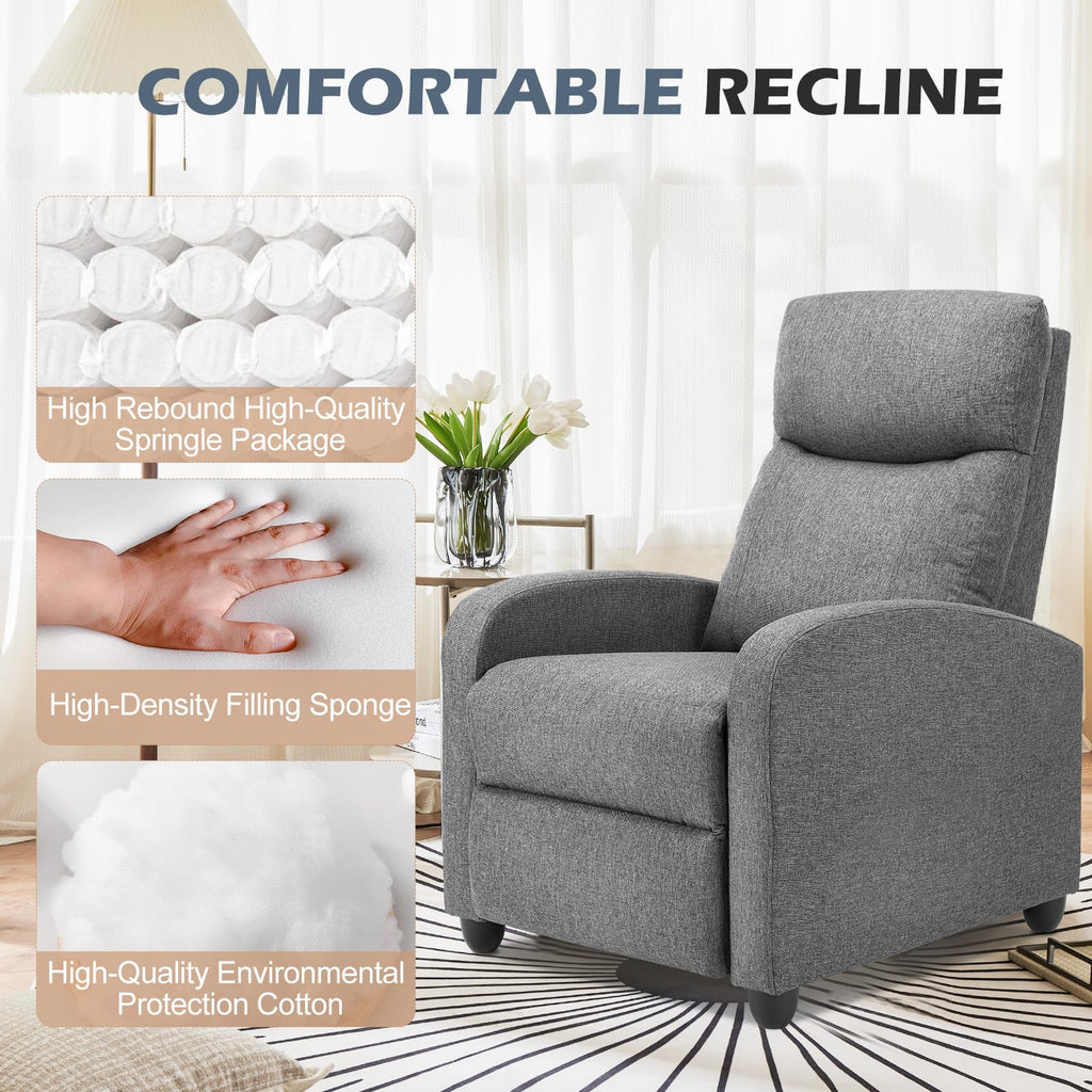 Massage Recliner Chair for Adults, Adjustable Home Theater Seating with Lumbar Support for Living Room, Modern Fabric Reclining for Small Space, Grey
