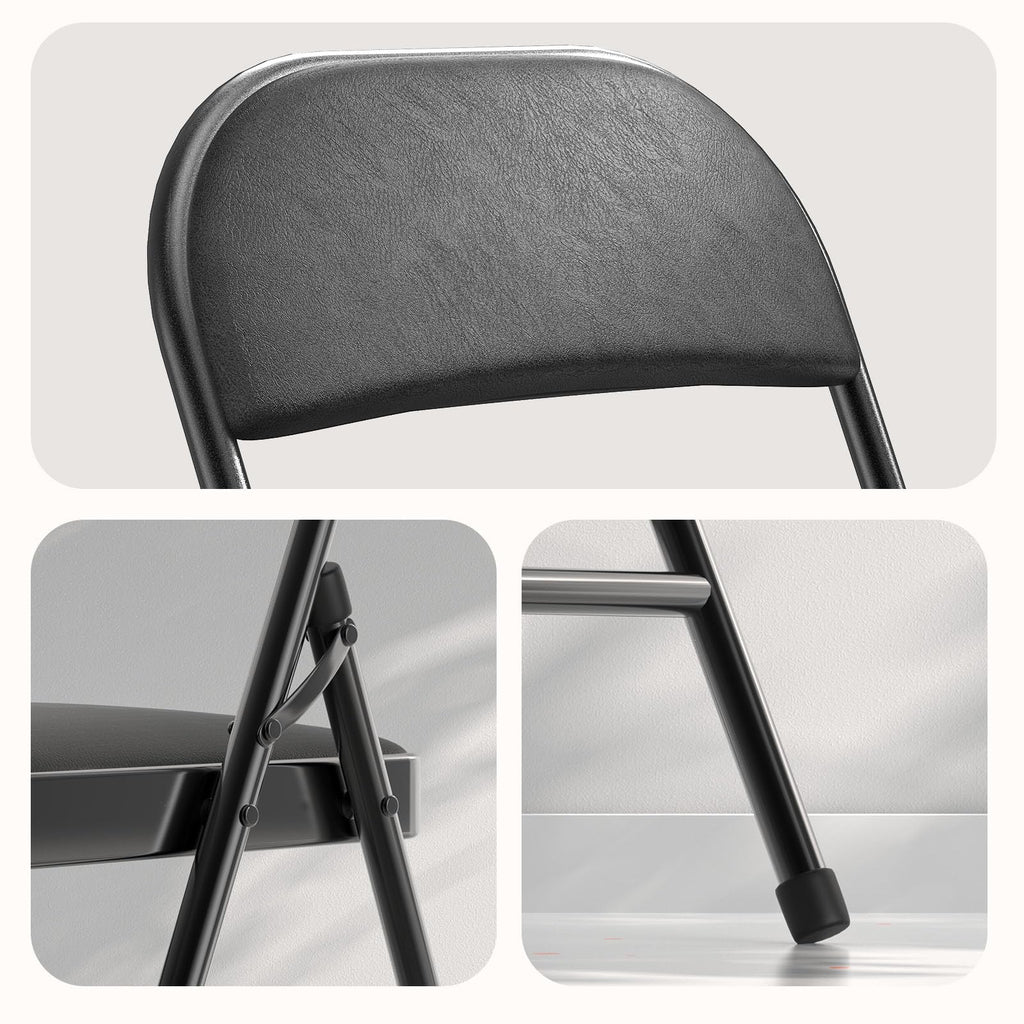 4 Pack Folding Chairs with Padded Vinyl Cushion Chairs with Comfortable Cushion and Durable Steel Frame for Home and Office, for Indoor and Outdoor Events (Black, Vinyl)