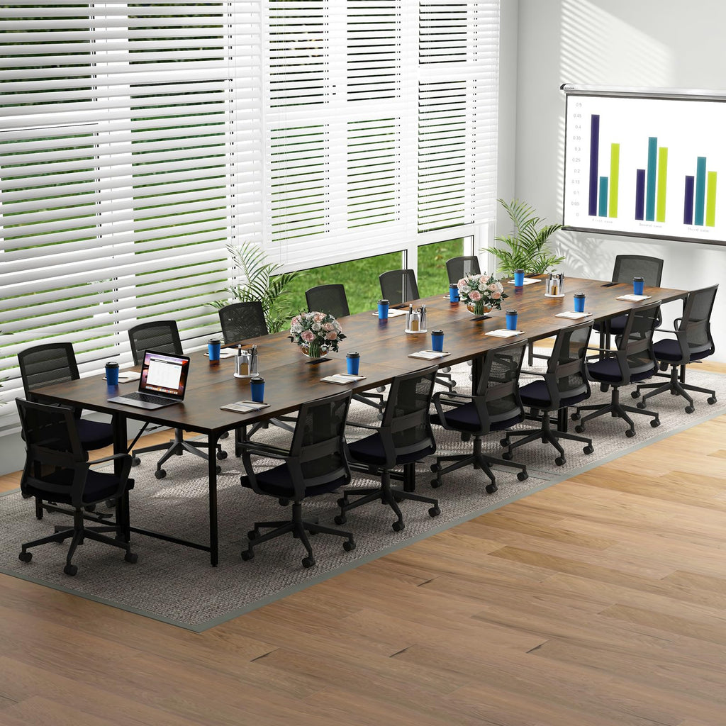 60" Conference Desk Set of 2, Modern Boardroom Desk with Storage Bag, Headphone Hook, Sturdy Metal Frame, Rectangular Seminar Table with Charging Station