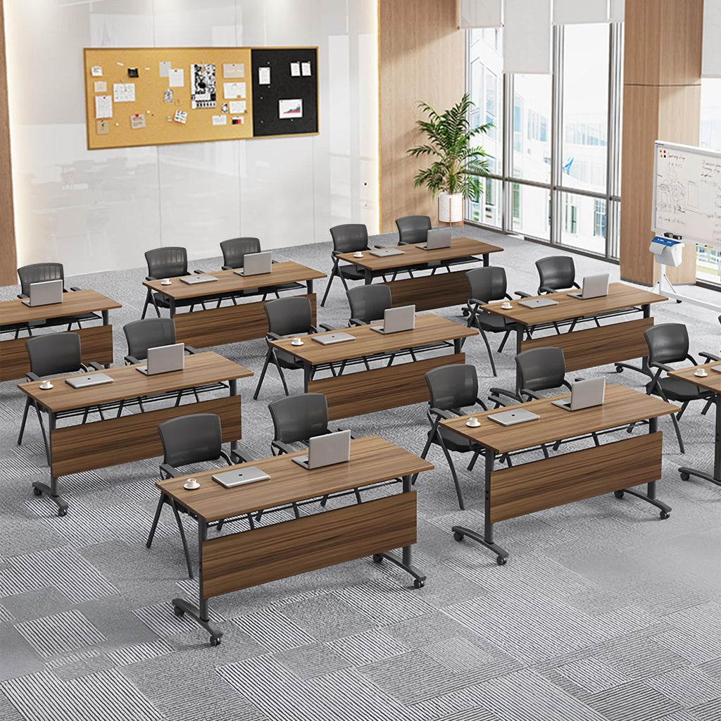 Folding Conference Table with Wheels, Flip-Top, 47.2in, 2 Pack, Walnut 1619