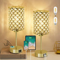 Gold Crystal Bedside Table Lamps Set of 2 with USB C+A Ports