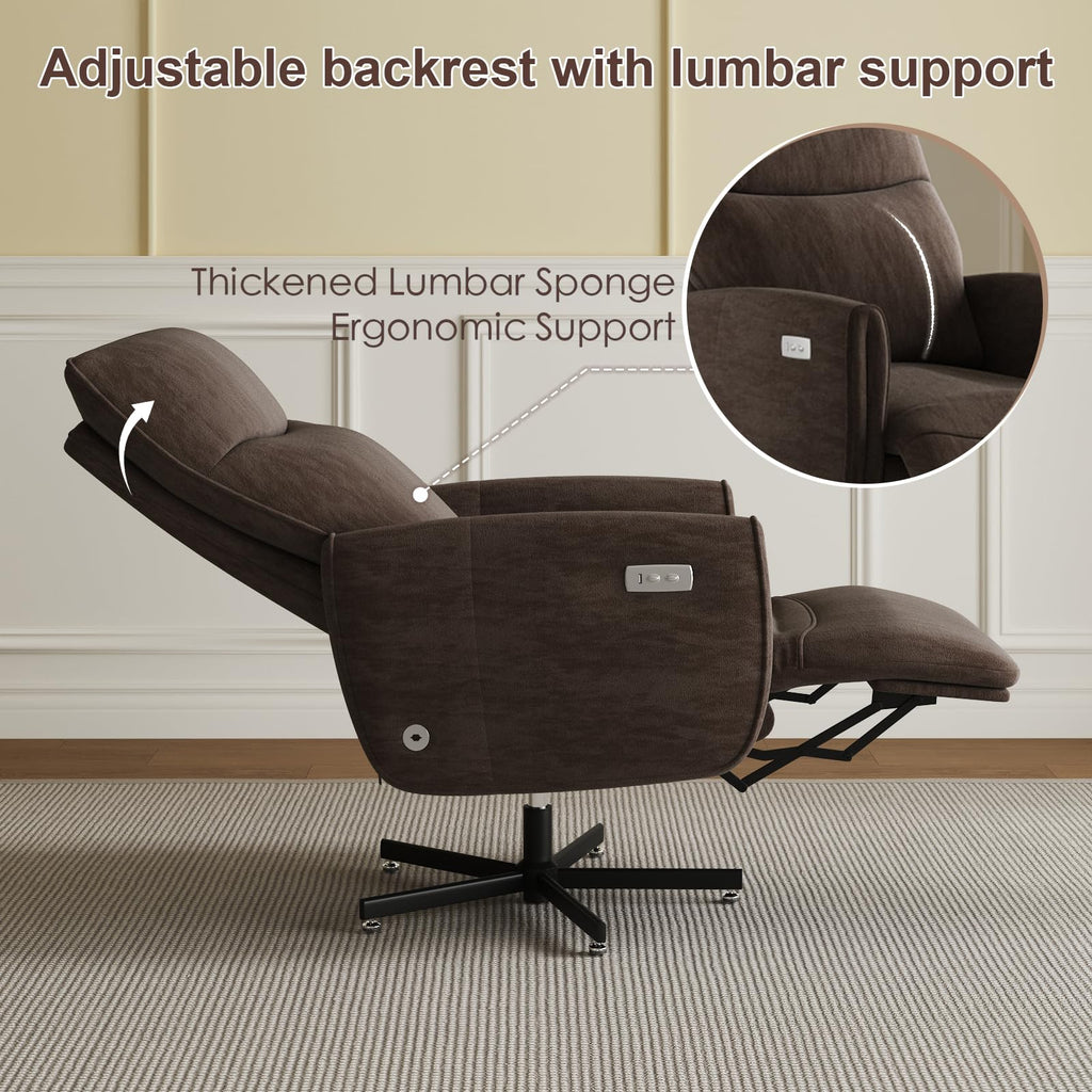 Power Reclining Adjustable Swivel Chair, Ergonomic Executive Office Chair, 90°-125° Tilt, Velvet Upholstery, Built-in USB Charger, 360° Rotation & Height Adjustment, Modern Desk Chair for Home Office