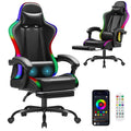 Gaming Chair, Video Game Chair with Footrest and Massage Lumbar Support, Ergonomic Computer Chair Height Adjustable with Swivel Seat and Headrest (RGB Dark Black)