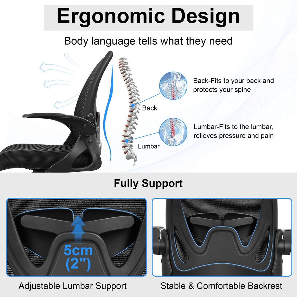Drafting Chair Tall Office Chair with Flip-up Armrests Executive Ergonomic Computer Standing Desk Chair with Lumbar Support and Adjustable Footrest Ring (Black)