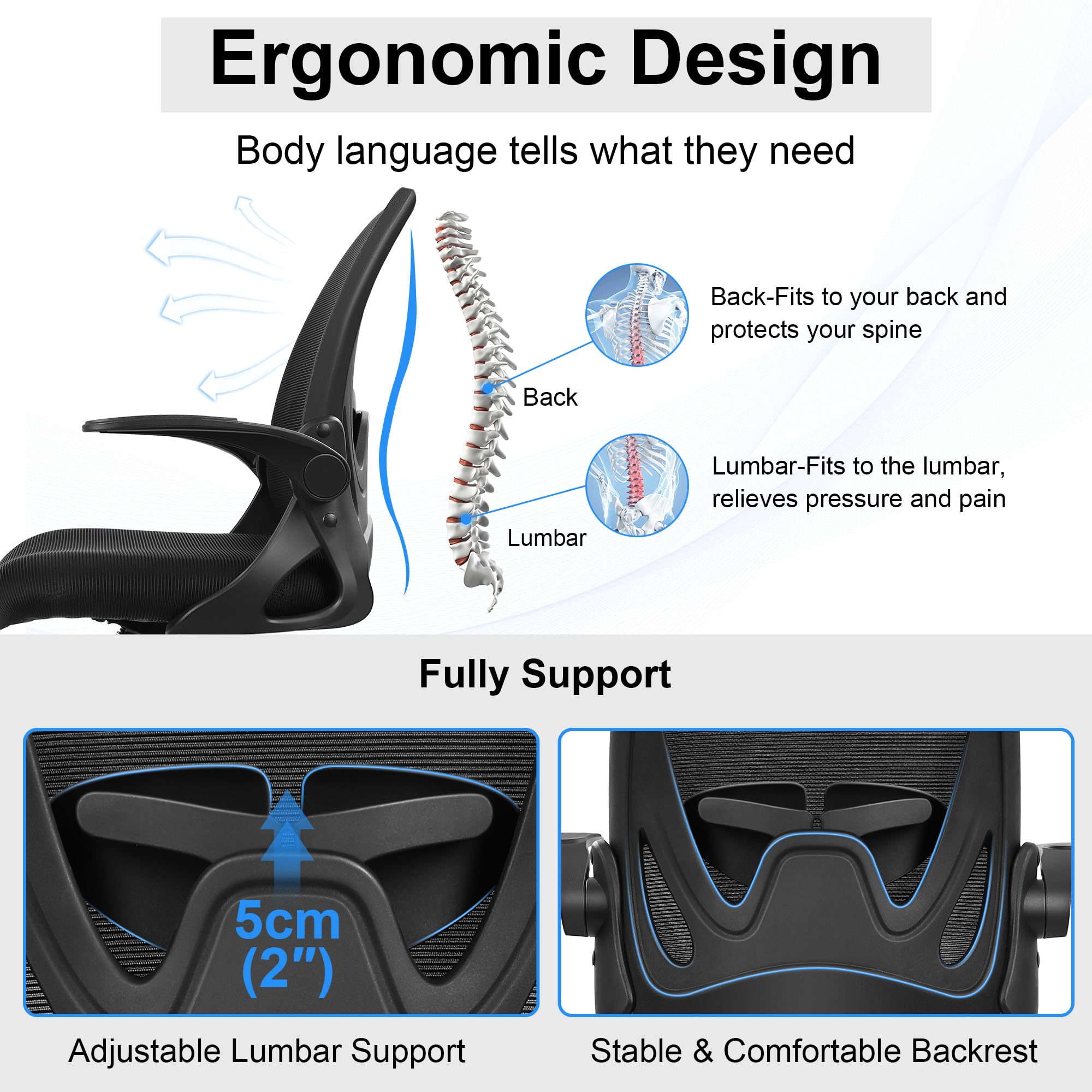 Drafting Chair Tall Office Chair with Flip-up Armrests Executive Ergonomic Computer Standing Desk Chair with Lumbar Support and Adjustable Footrest Ring (Black)