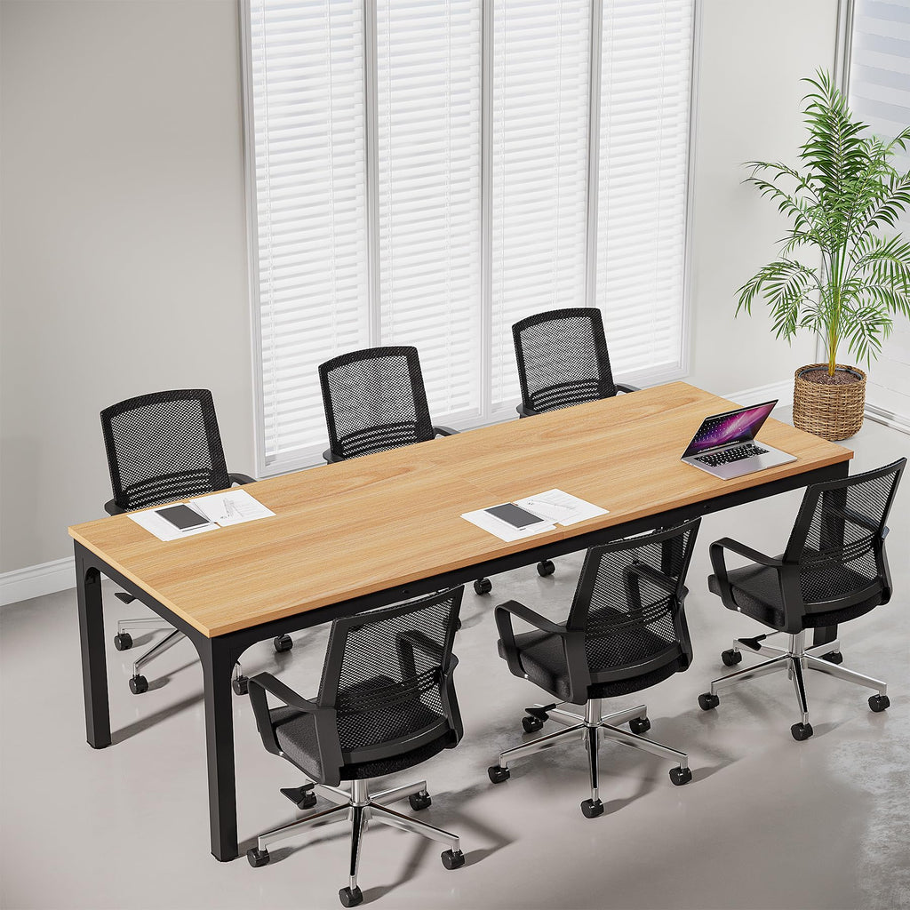 6.5 FT Conference Room Table, 78.74" W x 27.56" D Large Office Conference Table, Modern Seminar Meeting Table Desk for Boardroom, Meeting Room (1, Natural)
