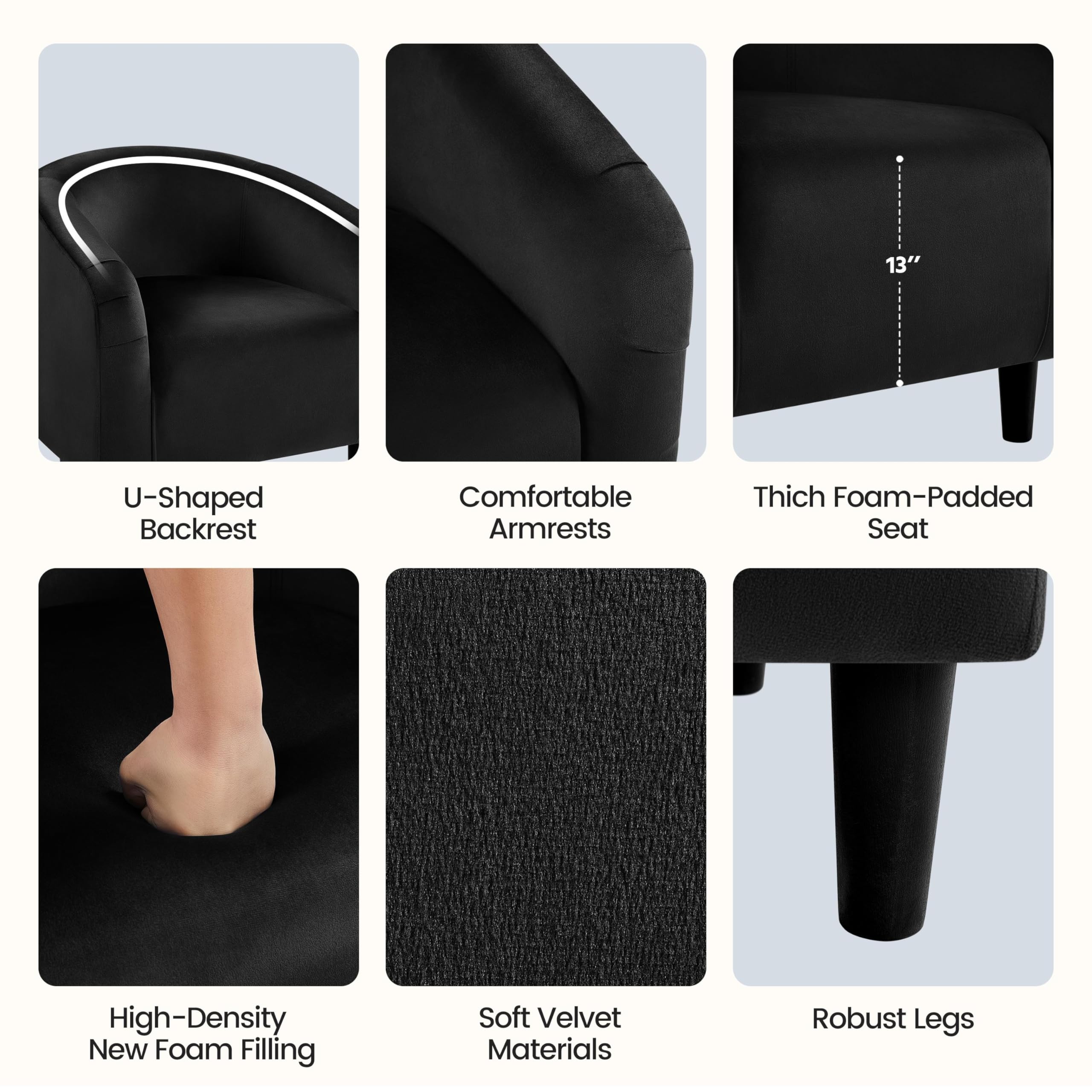 Barrel Chair, Modern Accent Chair Comfy Velvet Armchair Club Sofa Chair Vanity Chair for Living Room Bedroom Office Small Space, Black