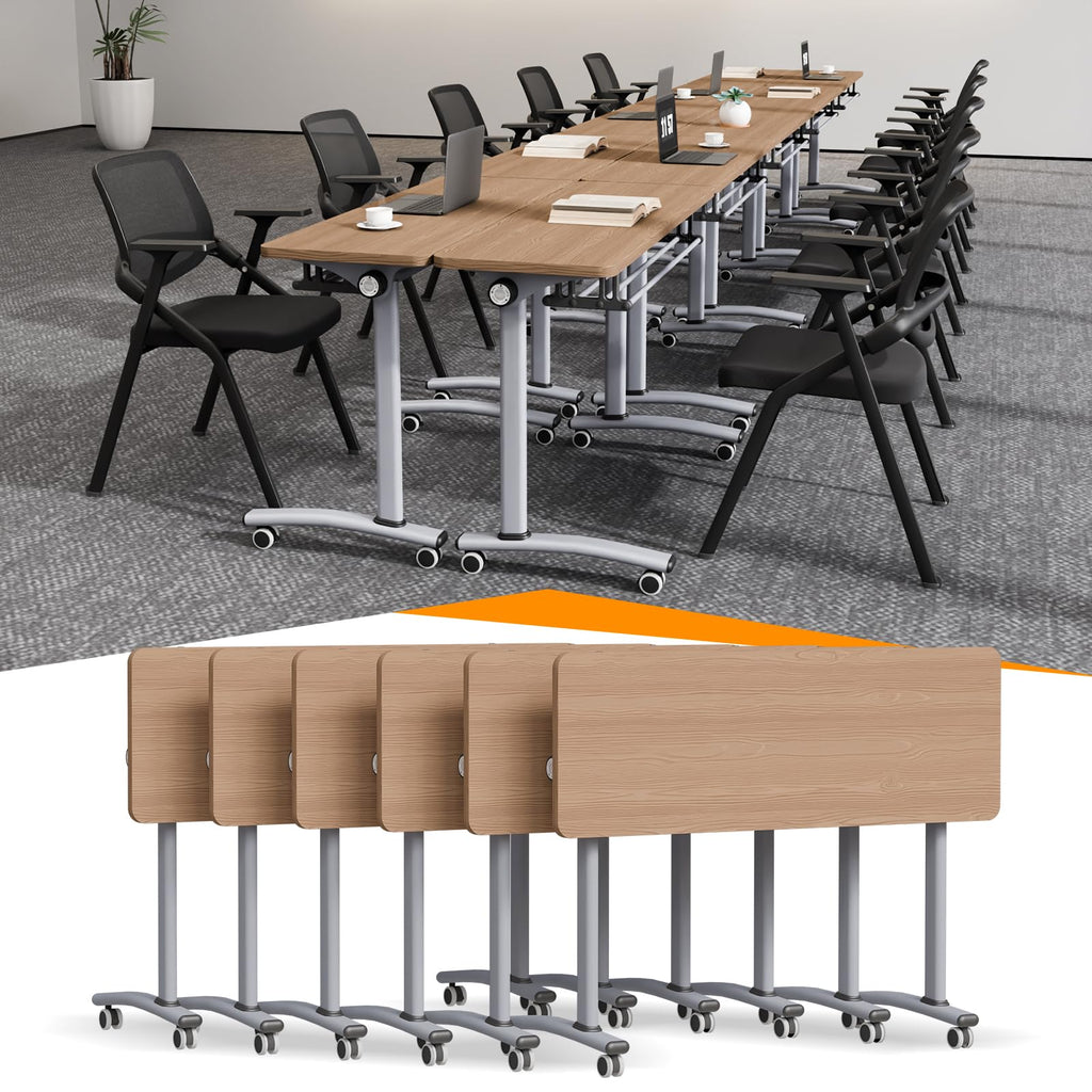 Conference Room Tables White,Folding Rectangular Flip Top Conference Table with Wheels for Large Meeting Seminar Home Office Classr (4, Little Oak, 47.2 * 15.7in)