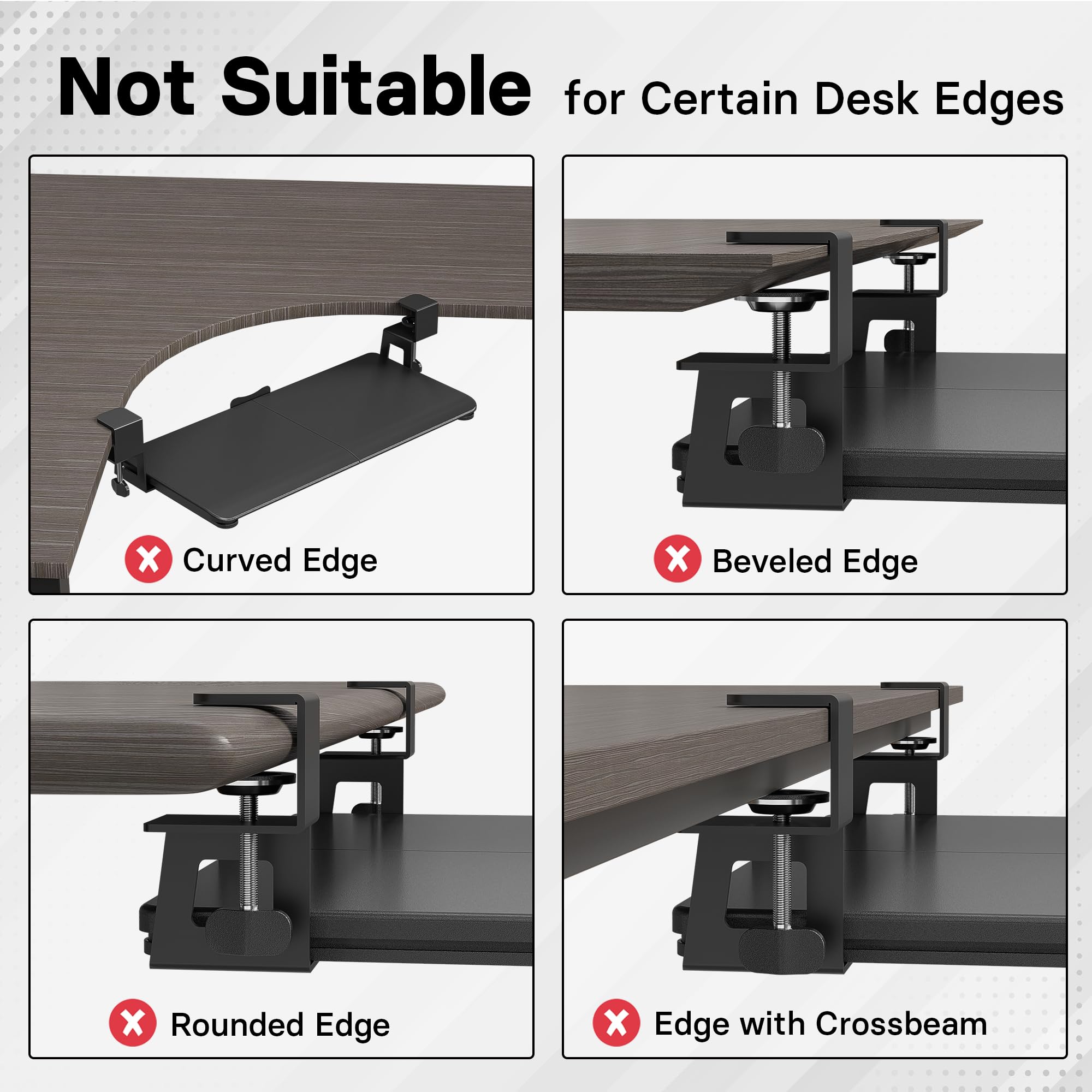 Under Desk Keyboard Tray, Pull-Out Keyboard & Mouse Platform with C-Clamp, 25.6 x 11.8 in Space-Saving Ergonomic Slide-Out Drawer, Black