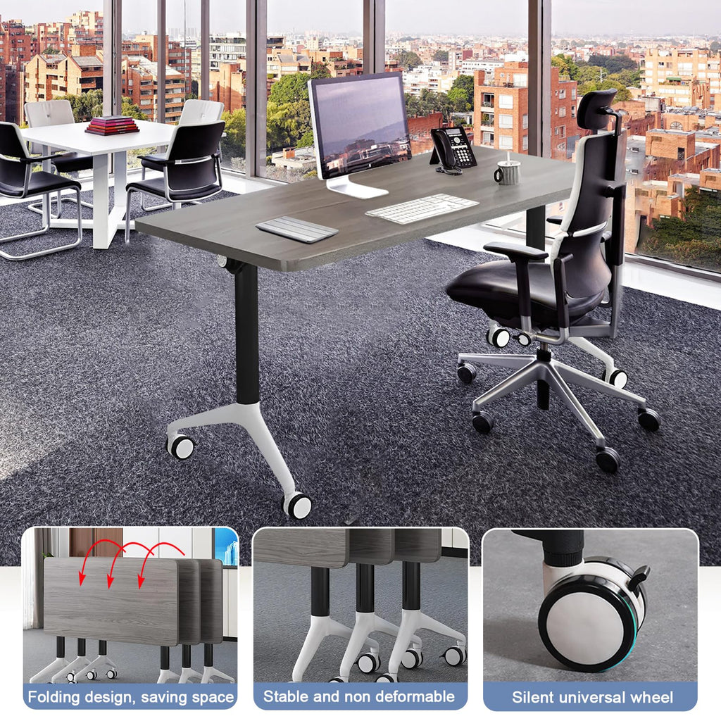 Conference Room Tables White,Folding Rectangular Flip Top Conference Table with Wheels for Large Meeting Seminar Home Office Classr (4, Grey, 70.8in)