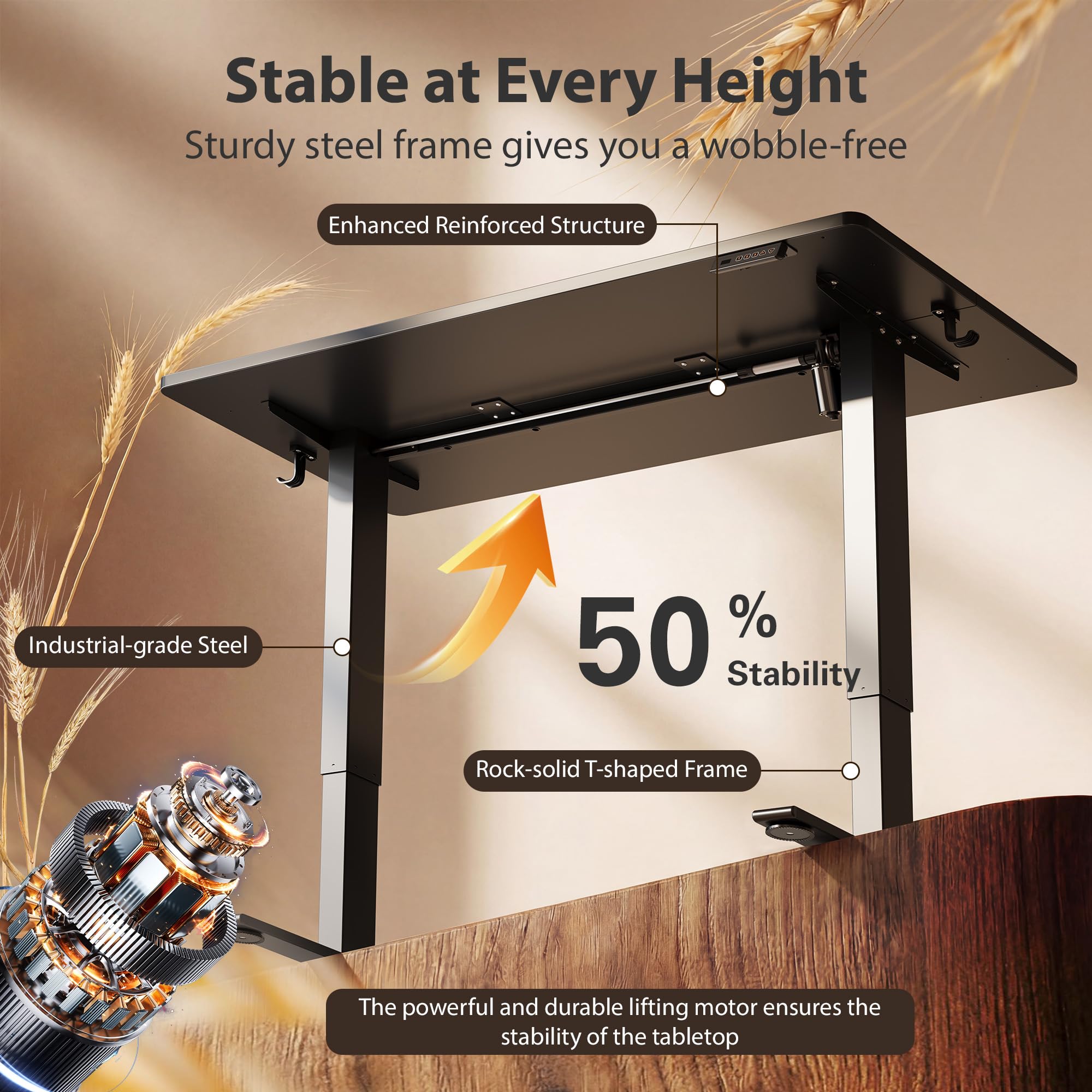 Standing Desk, 55x28 Inches Sit Stand Home Office Desk, Electric Stand up Desk, Adjustable Desk with Splice Board, Black Frame/Black Top