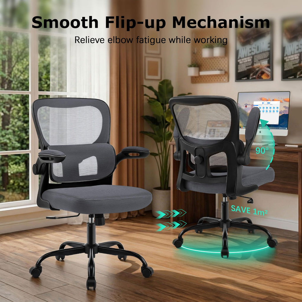 Office Chair Ergonomic Desk Chairs with Adjustable Lumbar Support& Headrest Hanger, High Back Breathable Mesh Chair with Wheels, Rolling Swivel Comfy Task Computer Chair for Home Work Gaming