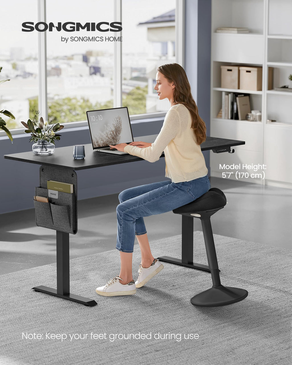 Ergonomic Sit Stand  Stool, Height Adjustable Standing Desk Stool 23.3-33.1 Inches, Swivel Balance Chair with Non-Slip Base, Saddle Seat, for Active Sitting, Office, Home, Ink Black