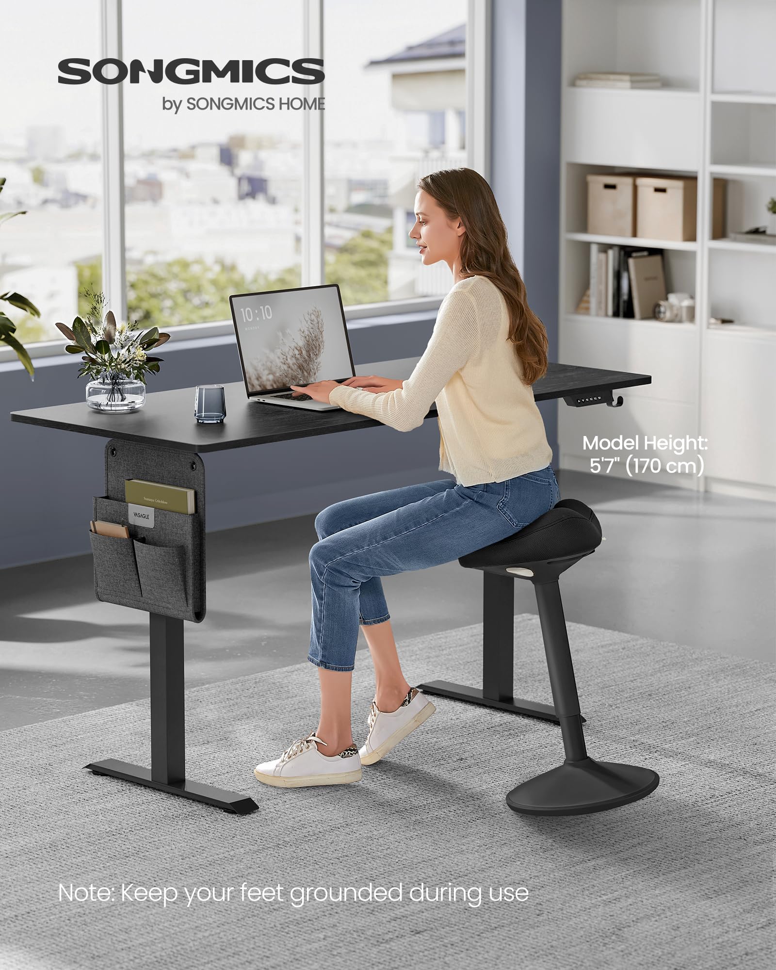Ergonomic Sit Stand  Stool, Height Adjustable Standing Desk Stool 23.3-33.1 Inches, Swivel Balance Chair with Non-Slip Base, Saddle Seat, for Active Sitting, Office, Home, Ink Black