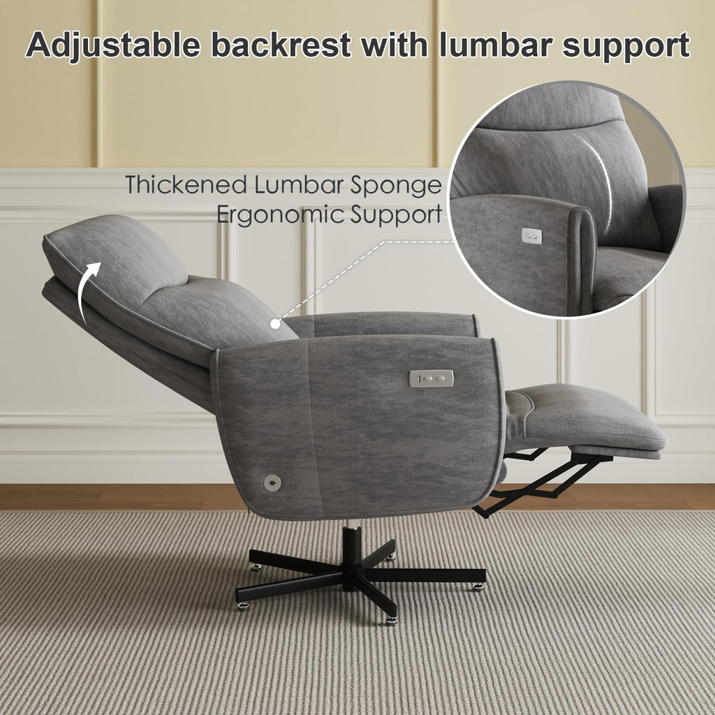 Power Reclining Adjustable Swivel Chair, Ergonomic Executive Office Chair, 90°-125° Tilt, Velvet Upholstery, Built-in USB Charger, 360° Rotation & Height Adjustment, Modern Desk Chair for Home Office