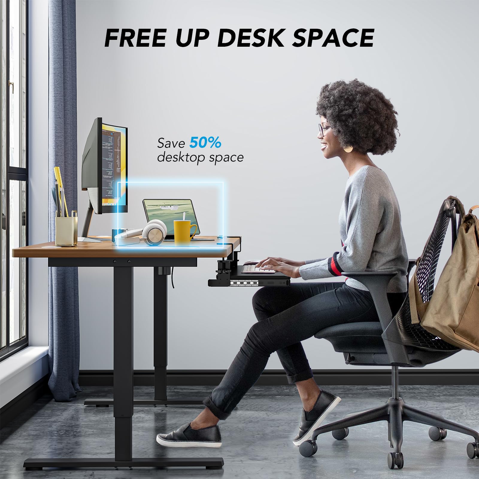 Keyboard Tray Under Desk Pull Out with Extra Sturdy Adjustable C Clamp Mount System, 27.3 (32.5 inch Including Clamps) x 11 Inch Slide-Out Platform Computer Drawer for Typing, Black,