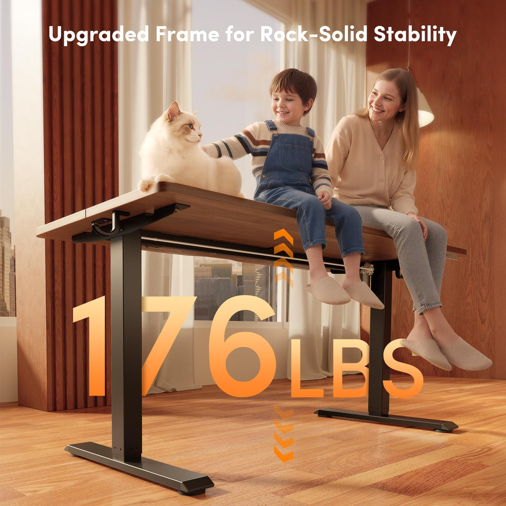 48 x 24 Inchs Electric Standing Desk, Height Adjustable, Sit Stand Up, Computer Office Desk with Splice Board, Black Frame/Black Walnut Top