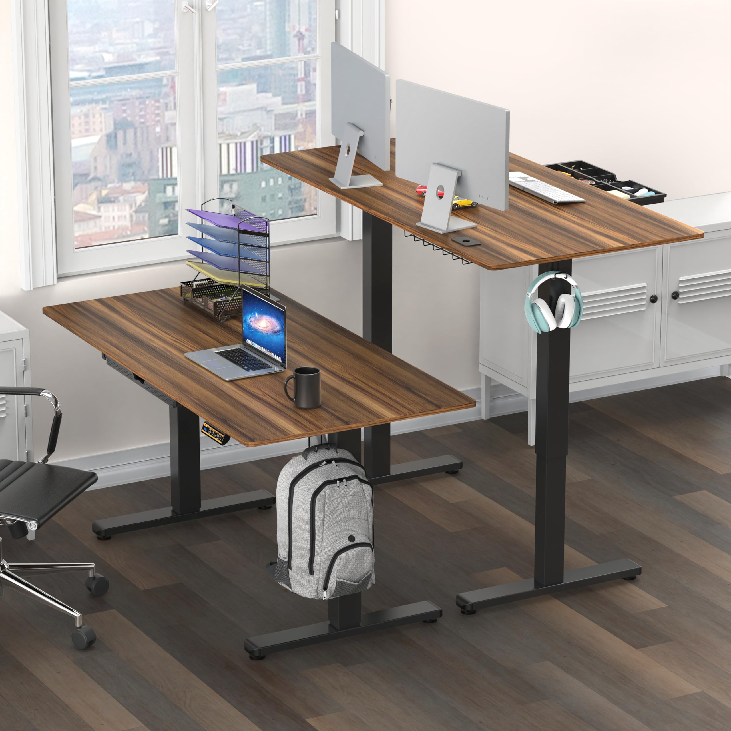 55 x 28 Inches Electric Height Adjustable Standing Desk with Drawer and Memory Preset, Walnut