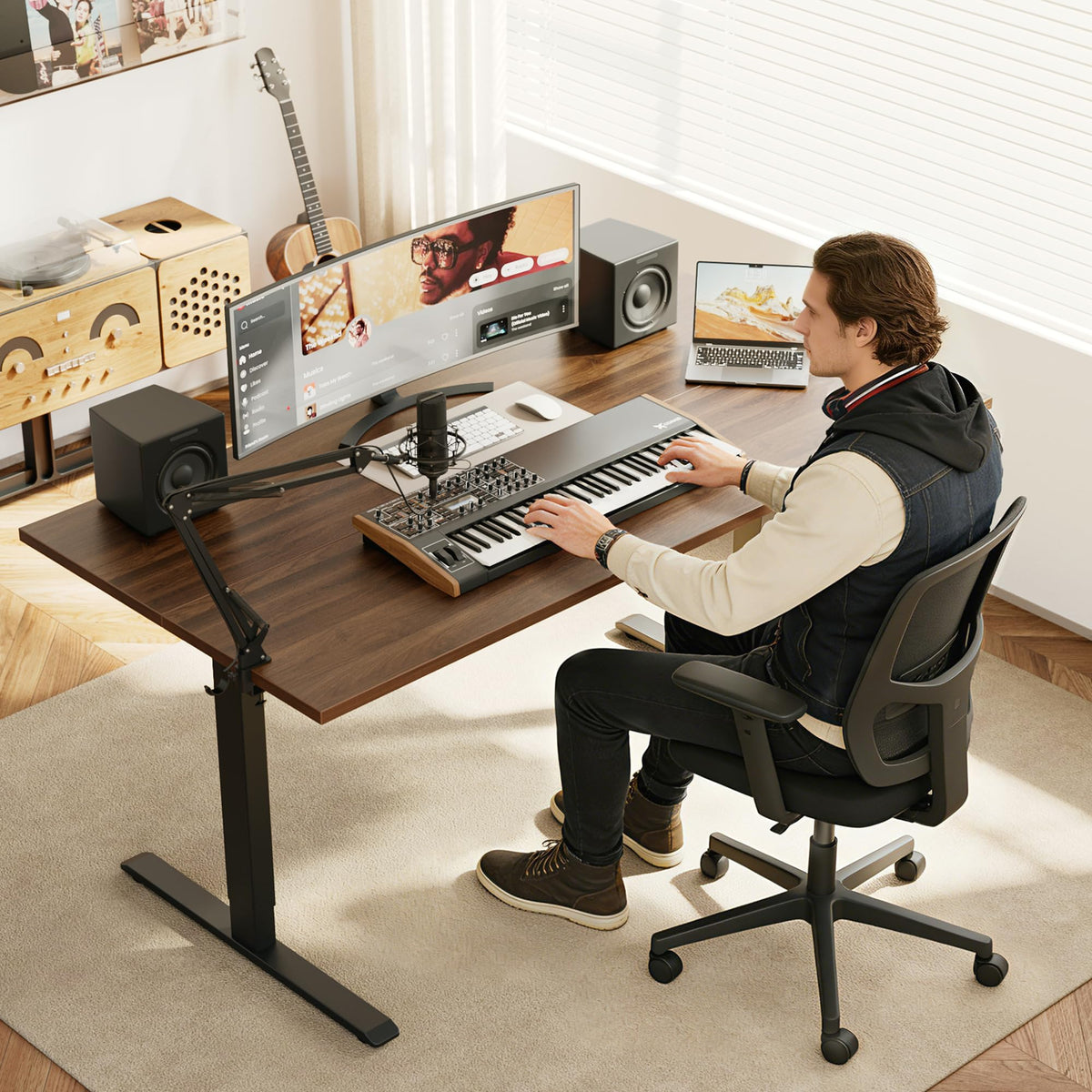63*28 Inch Height Adjustable Electric Standing Desk, Dark Walnut