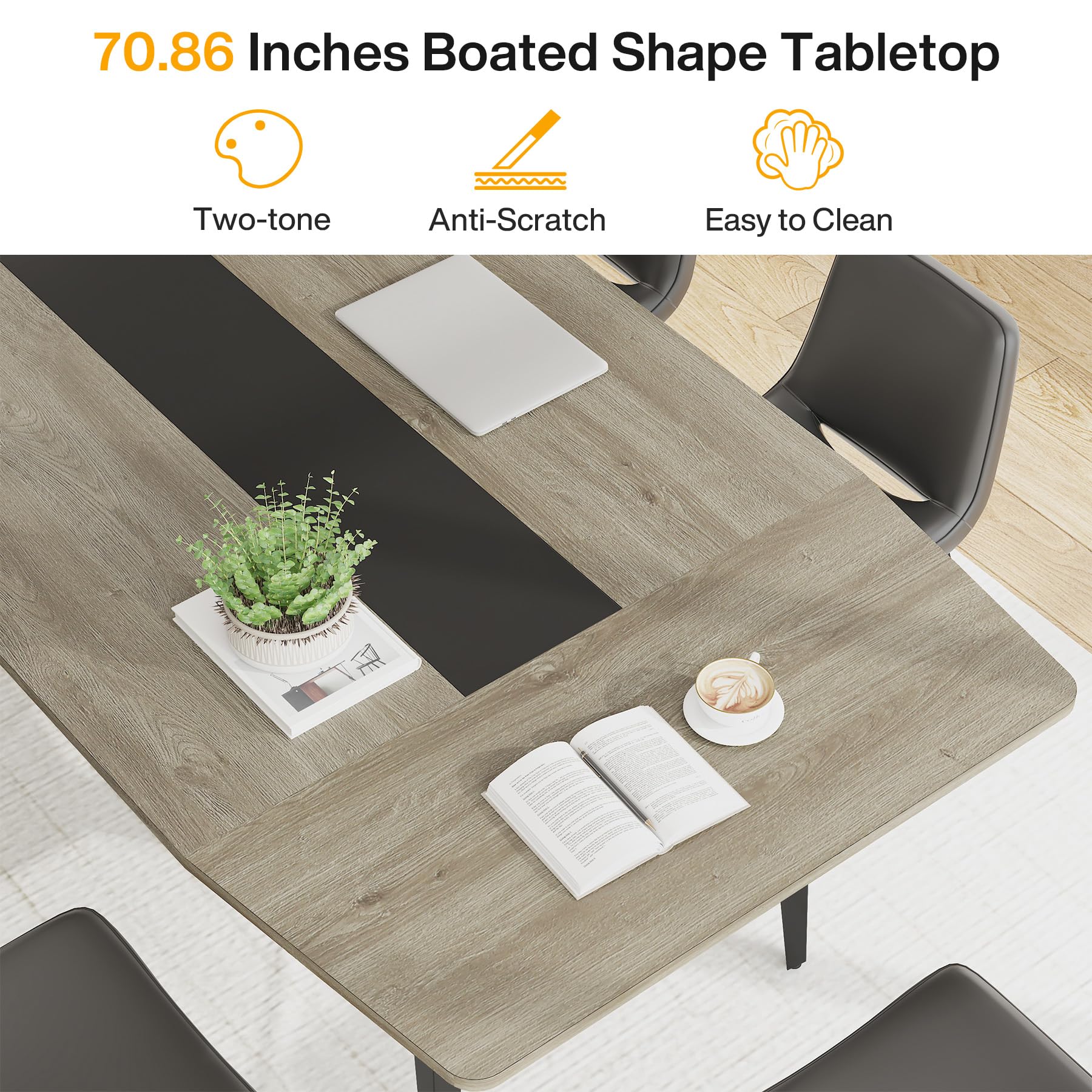 6FT Conference Table, 70.86L x 35.43W x 29.52H Inches Boat Shaped Meeting Table, Industrial Grey Seminar Table for Office Meeting Conference Room
