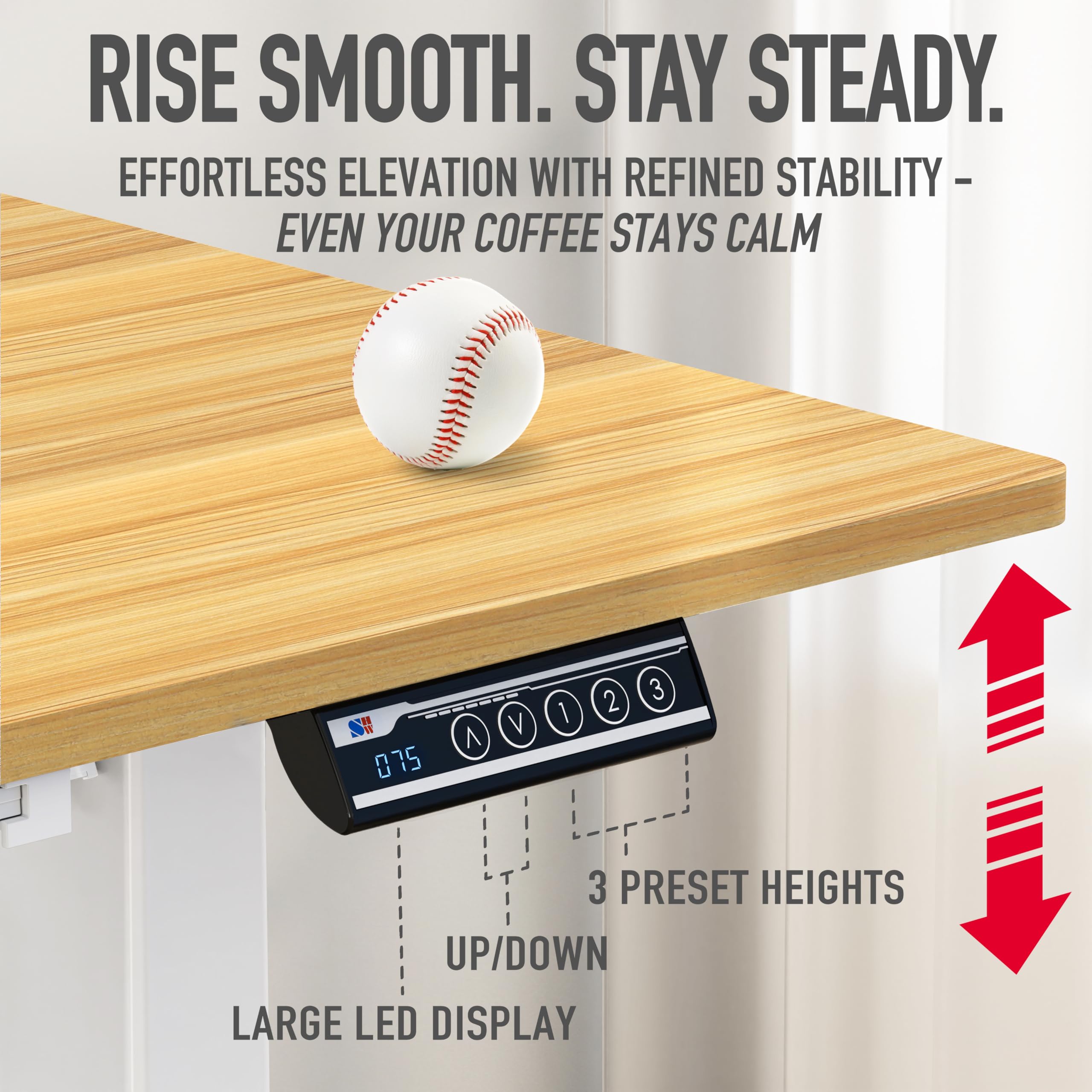 40-Inch Electric Height Adjustable Standing Desk with Drawer, Memory Preset and Cable Management Tray, Oak