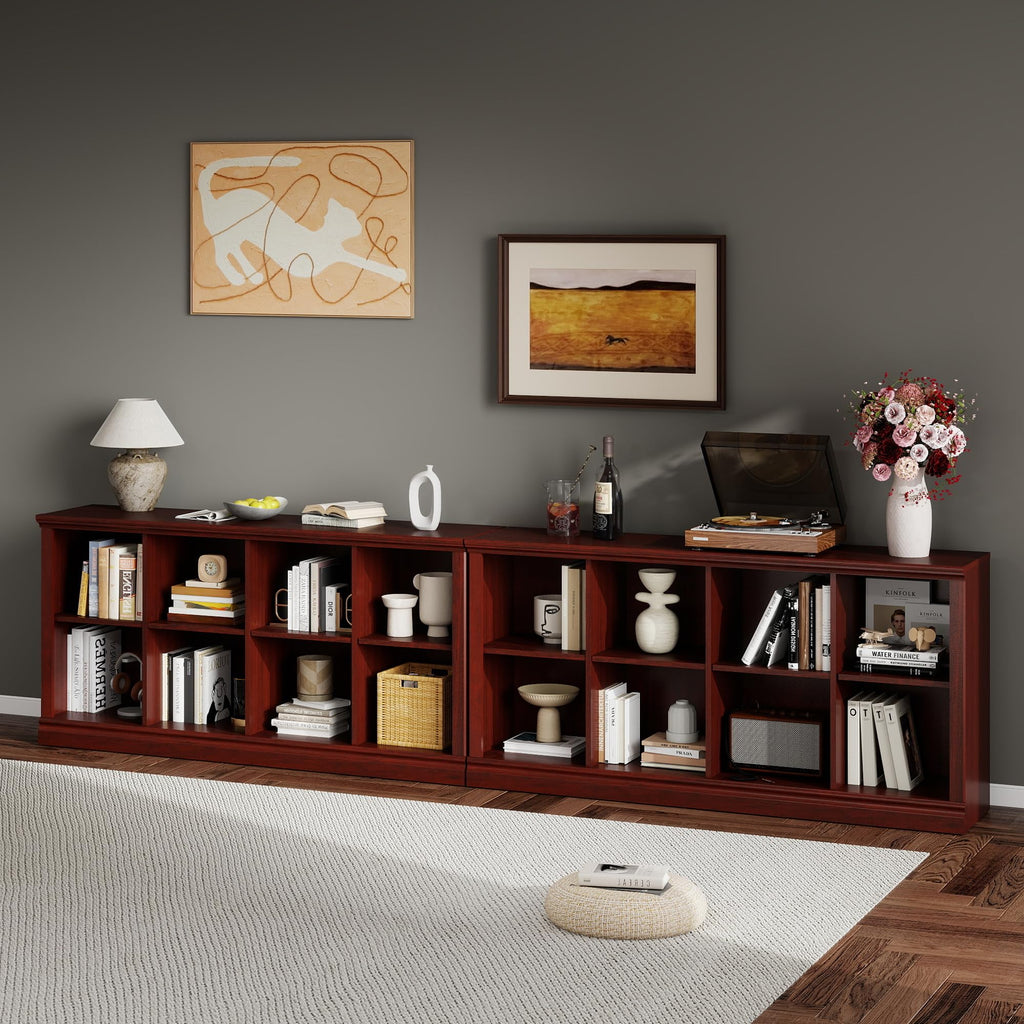 2 Tiers 8 Cube Storage Organizer Bookcase, 54 inch Width Wooden Book Shelf